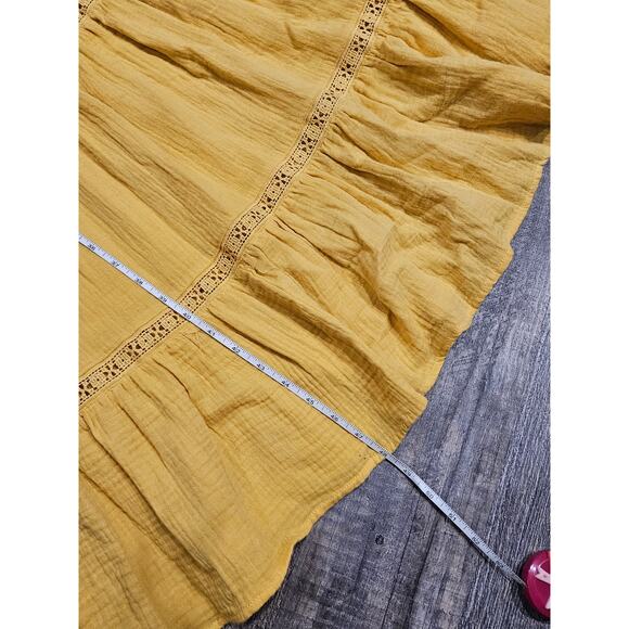 Magaschoni Women's Yellow Midi Flutter Sleeves  Pockets gauzy cotton large - Picture 6 of 8